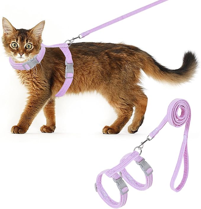 Cat Harness, Safety Leash Set for outings and Travelling to Prevent Cats from Escaping - Adjustable Kitten Safety Leash, Soft and Comfortable for Small and Medium Sized Cats (Pink, M)