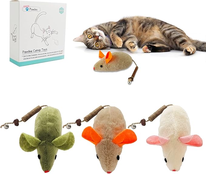 3Pcs Organic Cat Toys with Bells, Cat Chew Toy Large Mouse Toys for Cats, Cat Catnip Toys with Bell, Catnip Cat Mouse Toys, 8.9inch Cat mice Bell Organic Cats Toys