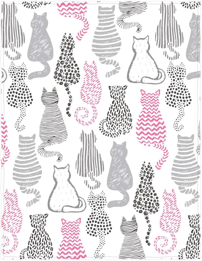 58 x 80 Inch Cute Cat Print Super Soft Throw Blanket for Bed Couch Sofa Lightweight Travelling Camping Throw Size for Kids Adult All Season