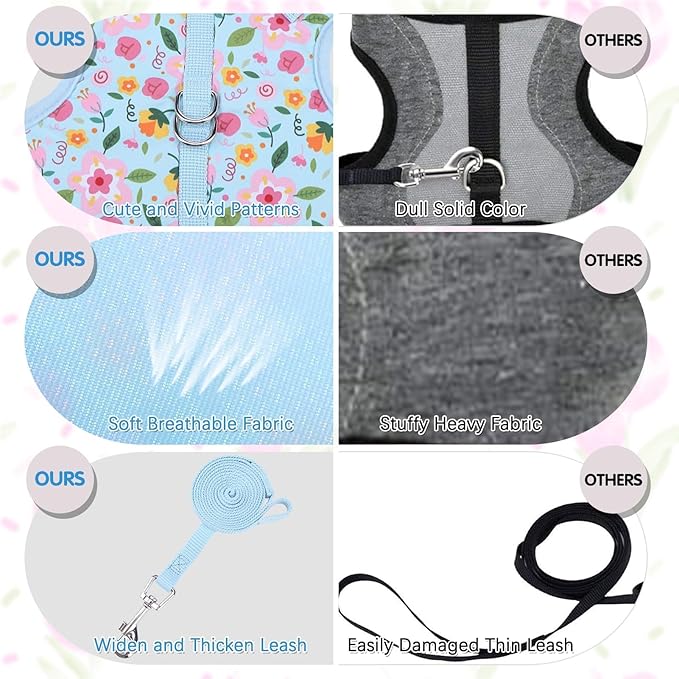 BINGPET Cat Harness and Leash Set Escape Proof for Walking,Step-in Harness with Lightweight Soft Breathable Mesh,Adjustable Easy Control Harness for Kitten Puppy Small Medium Large Cats(Flower,M)