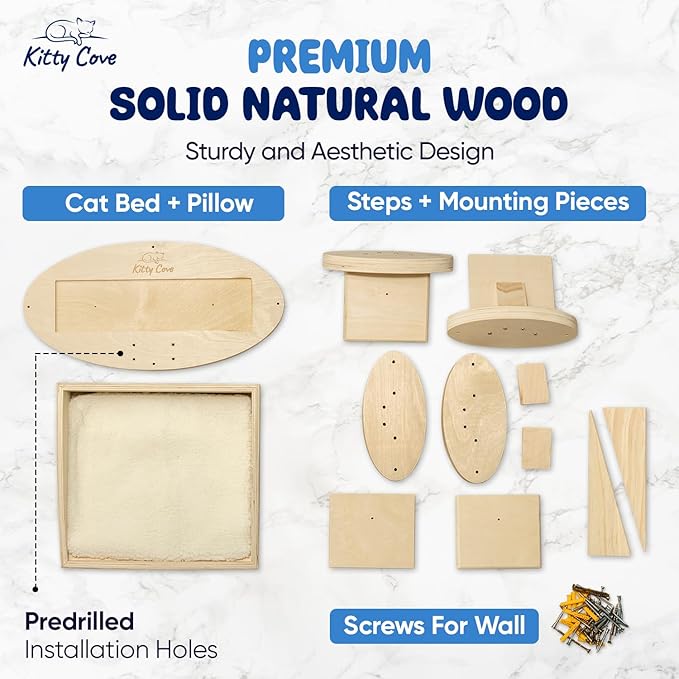 Cat Wall Shelves - Cat Shelf with Cozy Cushion, Sturdy Floating Shelf with Easy Install & Hardware | Perfect Cat Hammock for Wall - Comfy Cat Wall Furniture