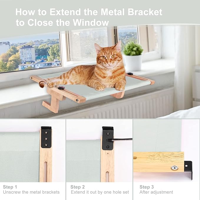 Petmolico Cat Window Perch, Wood Cat Ledge for Window Sill Cat Window Hammock for Indoor Cats up to 40 lbs, Gray