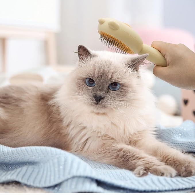 2Pcs Cat Brush for Grooming, Pet Comb Brush with Release Button, Self Cleaning Slicker Comb for Shed Hair and Removes Tangles Hair for Short or Long Haired Cats, Dogs (Yellow 2PCS)