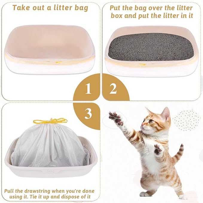 40 Pieces Jumbo Cat Litter Box Liners, 36"x18" Drawstring Close Cat Litter Bags Automatic Litter Box Bags Heavy Duty Cat Litter Waste Receptacles Bags, Extra Thick, Tear & Leak Resistant, Easy Cleanup