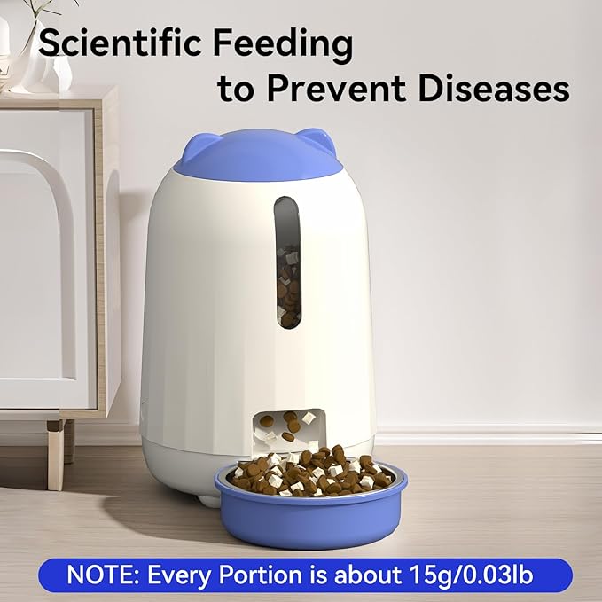 Automatic Cat Feeder with Dual Power Supply, 3L Capacity, Timer Function, Moisture Resistant Design, Detachable for Easy Clean, Blue