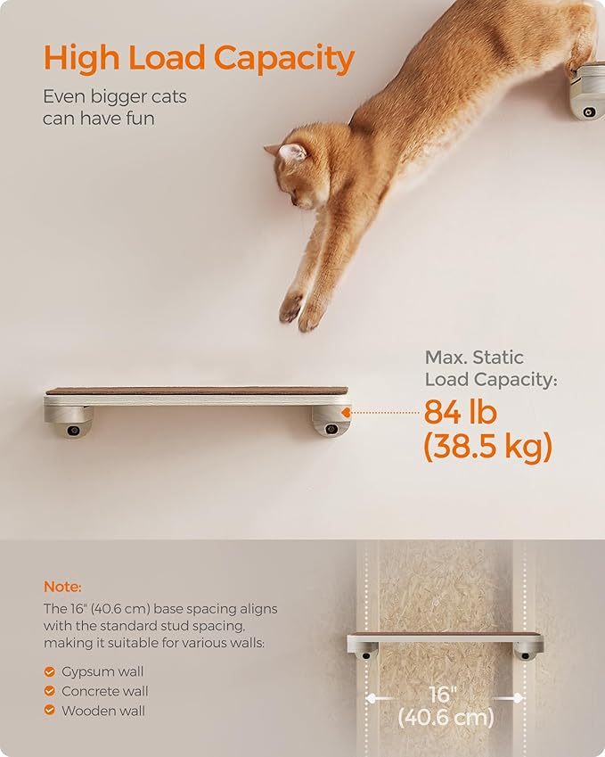 Feandrea Clickat Collection - No.007 Cat Shelf, Wall-Mounted Cat Perch for Indoor Cats, Cat Wall Shelves, Extremely Quick Assembly, Unlimited Expandability, Replaceable Module and Felt Pad