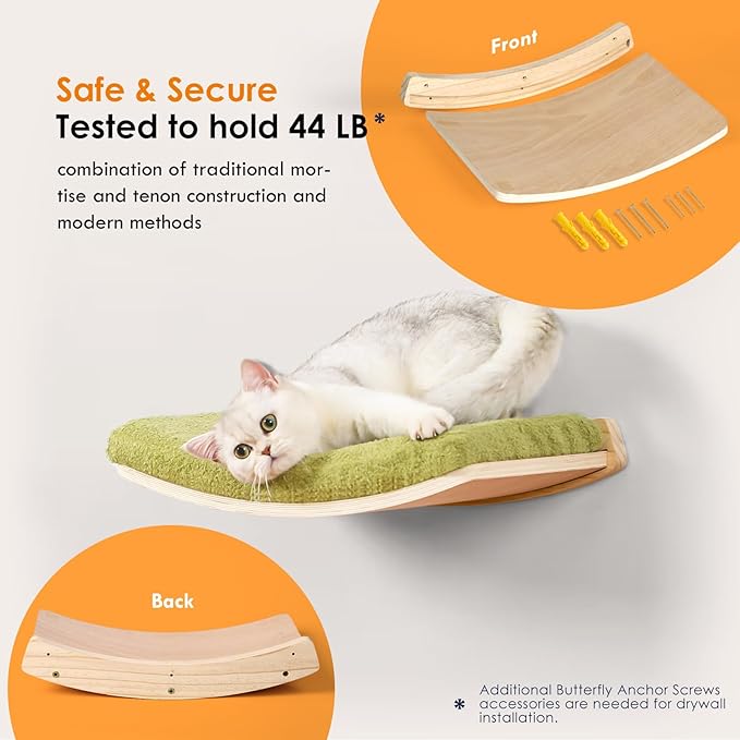 Cat Wall Shelves,Wall Mounted Cat Wall Furniture,Curved Cat Shelves and Perches for Wall,Floating Cat Wall Bed Cat Shelf with Comfortable Cat Cushion