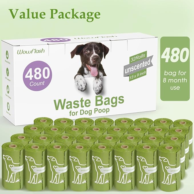 480 Count Unscented 13” x 9” Dog Waste Bags Rolls, Leakproof Strong & Sturdy Bags for Dogs, Doggie Bags Cats Litter Bags,Trash Bags for Doggy Pets