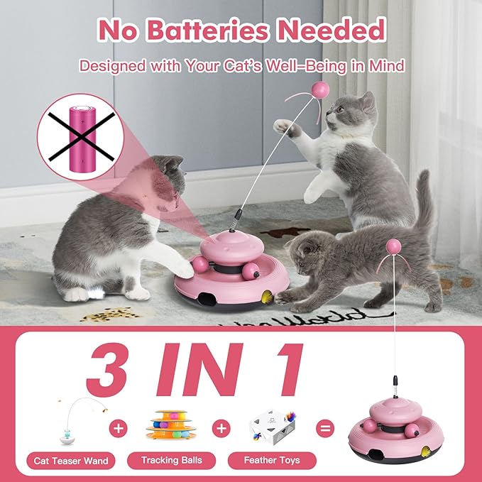 3-in-1 Interactive Cat Toy for Indoor Cats - Exciting Teaser Wand, Ball Track, and Whack-a-Mole Game - No Batteries Needed, Sturdy and Safe - Ultimate Mental and Physical Stimulation