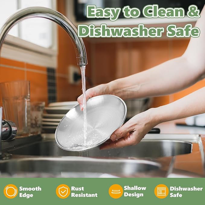 8PC Stainless Steel Cat Bowls Set - Whisker-Friendly Shallow Dishes for Indoor Cats, 6.7" Anti-Fatigue Food Bowl for Wet/Dry Food (13oz)