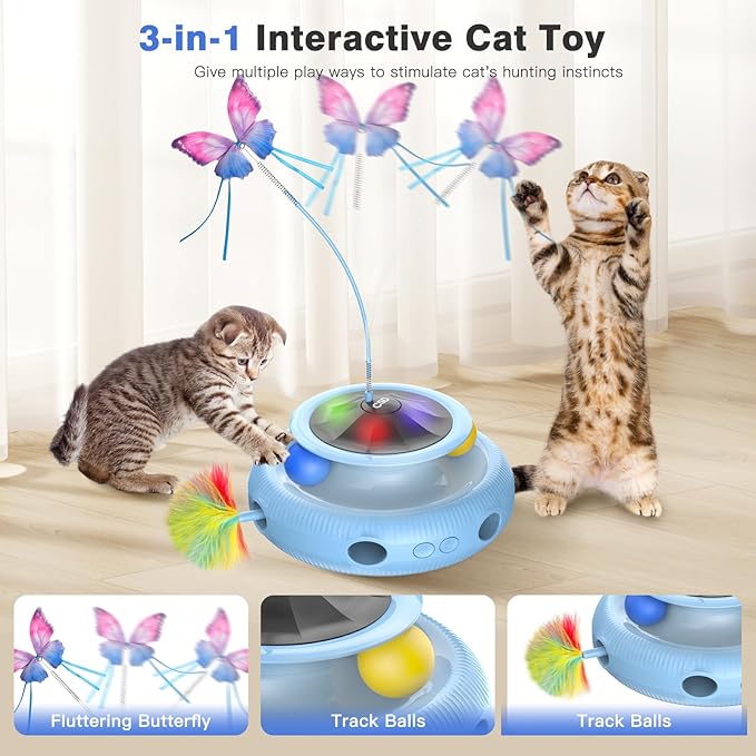Automatic Interactive Cat Toys for Indoor Cats,Rechargeable Cat Toys for Bored Indoor Adult Cats,Cat Toy with Feather,Kitten Toys for Indoor Kittens (Sky Blue)