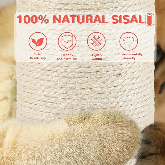 45'' Tall Cat Scratching Post,3.5Inch Diameter Sisal Rope Scratching Post for Indoor Cats Adults Kittens,Cat Scratcher with Interactive Ball Toys Self Groomer Brush for Large Cats (45 inch)