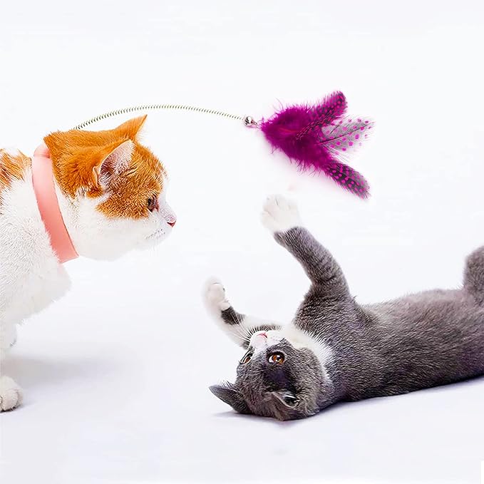 12pcs Pink Cat Feather Toys Replacement Set with Bells for Girl Refills for Wand Kitten Interactive Toys Training Indoor Playing Birthday Gift for Chasing Jumping Exercise Refill Wand Toys