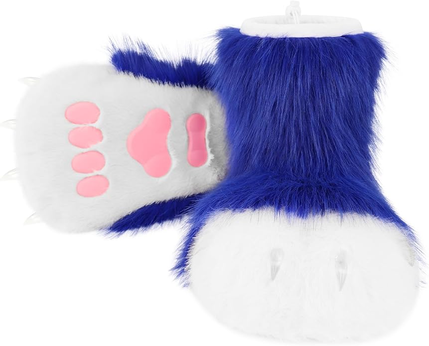 Animal Fuzzy Slippers Bear Cat Wolf Dog Fox Fursuit Feet Paw Claw Shoes Furry Boots Costume Accessories for Adult Kids