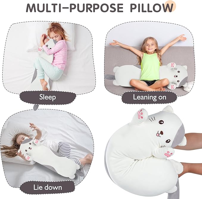 28 inch Cat Plush Body Kitty Pillow, Soft Giant Doll Cute Kitten Squishy Cat Stuffed Animal Toy Gifts for Kids, Birthdays