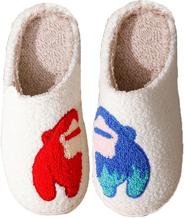 Animal Pattern Slippers - Hello Cat, Bear, Moose & Love Designs - Comfy Memory Foam Plush Cloud Slippers for Couples & Indoor Home