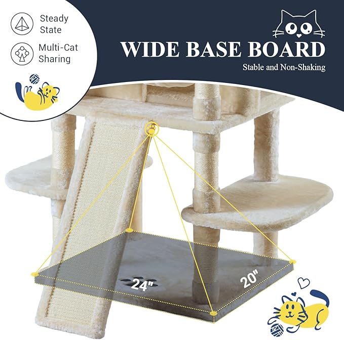 Allewie 68 Inches Cat Tree/House and Towers for Big Feline/Scratching Post/Multi-Level Large Kitty Climbing Tree with Condo/Beige