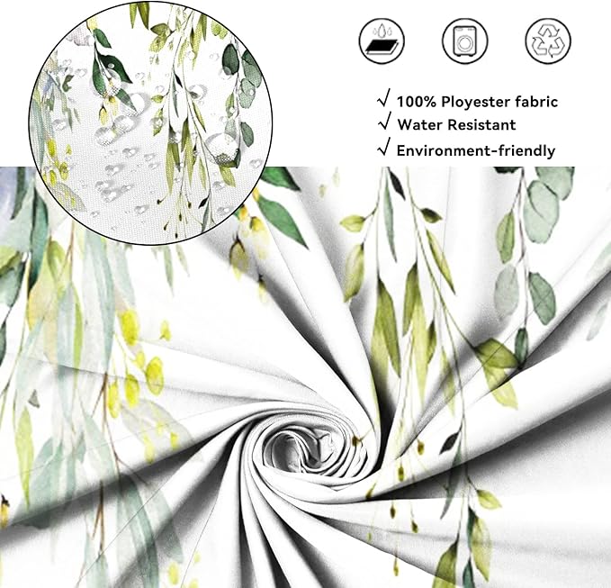 AWERT Small Stall Shower Curtain with Hooks Watercolor Plants Green Leaves 48x72 inch Half Size Shower Curtain for Bathroom/RV and Camper