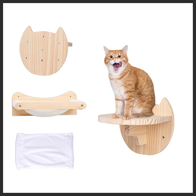 WONFUlity Cat Shelves and Perches for Wall, Cat Hammock Wall Mounted Cats Shelf and Climbing Shelf with Sisal Scratching and Climbing Bridge Step Cat Bed &Cat Furniture