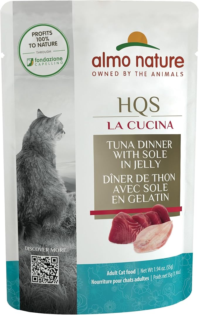 Almo Nature HQS La Cucina Wet Cat Food Pouch Tuna Dinner with Sole in jelly 1.94 oz (Pack of 12)