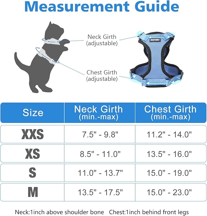 Dooradar Cat Harness and Leash Set, Escape Proof Safe Adjustable Kitten Vest Harnesses for Walking, Easy Control Soft Breathable Mesh Jacket with Reflective Strips for Cats,Light Blue, XS
