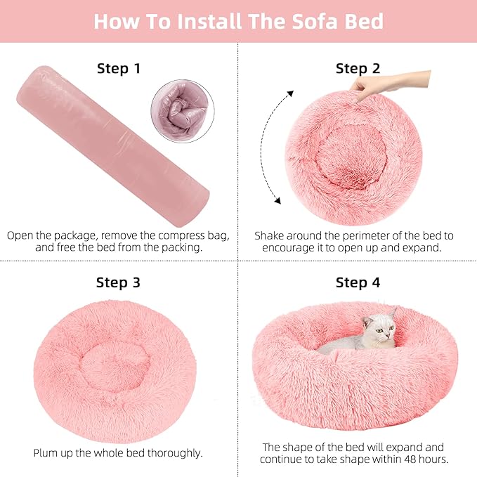 Nisrada Dog Bed for Small Medium Large Dogs, 24 inch Calming Dogs Bed, Washable-Round Cozy Soft Pet Bed for Puppy and Kitten with Slip-Resistant Bottom