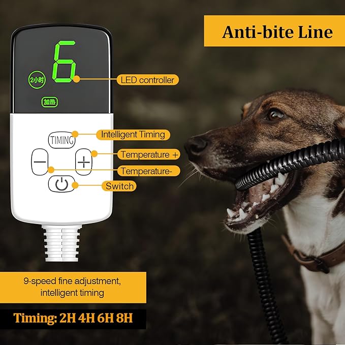 Pet Heating Pad, Indoor Waterproof Electric Soft Fluffy Heating Pad for Dogs Cats with 4 Timer and 9 Level Adjustable Temperature, Chew Resistant Cord, Detachable Cover -Large 27.5x17.7x0.6, (Color)