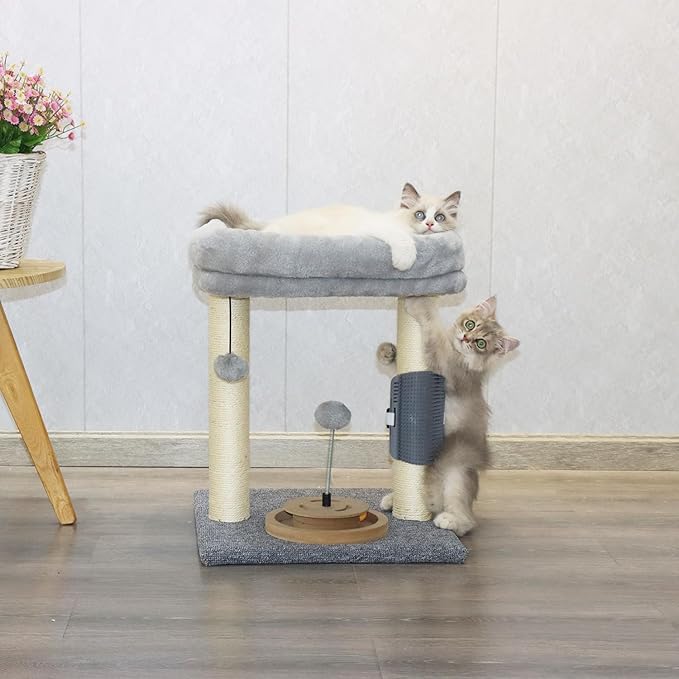 PAWSFANS Cat Tree Scratching Post,Cat Tower with Perch Bed Scratch for Indoor Cats and Kittens Scratcher,Track Toy Hanging Ball Bursh Gray