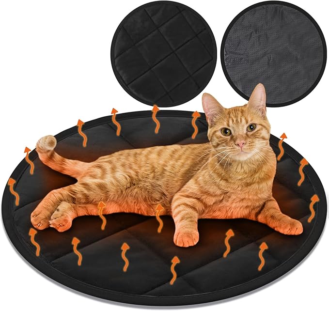 2 Pcs Cat Heating Pad Round 16 Inch Self Heating Cat Mat Washable Heated Cat Bed Anti Slip Cat Warming Pad Pet Bed Mat for Kennel Dog Crate Indoor Outdoor (Black,16 Inch)