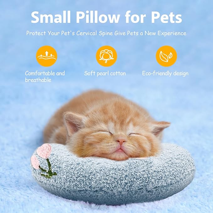 ucho Pillow for Cats, Soft Fluffy Cat Neck Pillow, U-Shaped Pillow for Pet, Pet Calming Toy Half Donut Cuddler for Joint Relief Sleeping Improve Machine Washable (Blue)