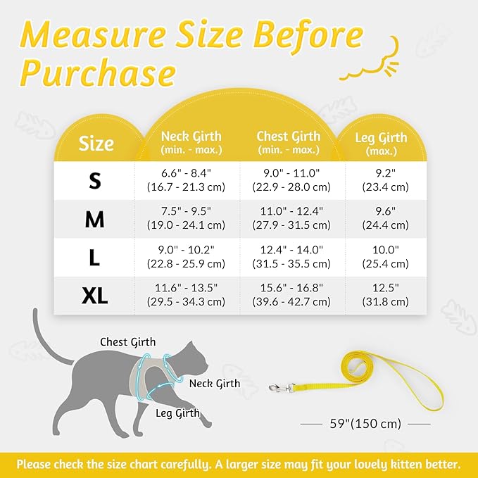 rabbitgoo Cat Harness and Leash Set for Walking Escape Proof, Adjustable Soft Kittens Vest with Reflective Strip for Cats, Comfortable Outdoor Vest, Bright Yellow, L