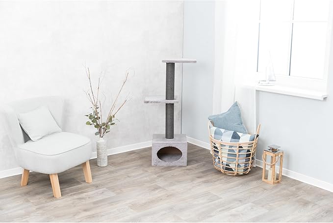 TRIXIE Badalona Gray Cat Tower with Scratching Posts, Condo, Two Platforms 19 LBS