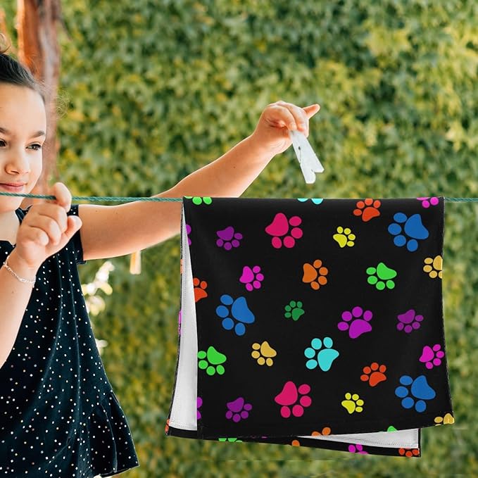 2 Pack Colorful Dog Cat Paws Print Hand Towels for Bathroom,Soft Absorbent Funny Animal Pet Paw Bath Hand Towels for Kitchen,Black Decorative Guest Bathroom Towels for Face,Shower,Gym 14"x28"