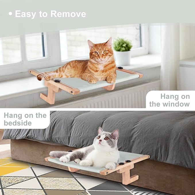 Petmolico Cat Window Perch, Wood Cat Ledge for Window Sill Cat Window Hammock for Indoor Cats up to 40 lbs, Gray