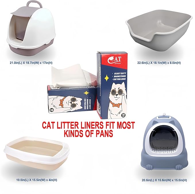 10 Count Litter Box Liners Jumbo, Heavy Duty Cat Litter Box Liners: Tear & Leak Resistant - Drawstring Close - Size: 36 * 19 Inch (10 Count Unscented)