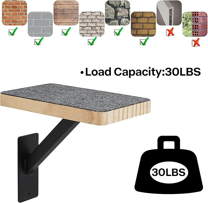 Cat Climbing Steps for Wall (Pack of 3) -Sturdy Metal Support Cat Wall Steps, Wall Floating Shelves, Indoor Cat Wall Furniture & Perch, Cat Hammock Bed, Cat Ladder Stairs-Easy to Install