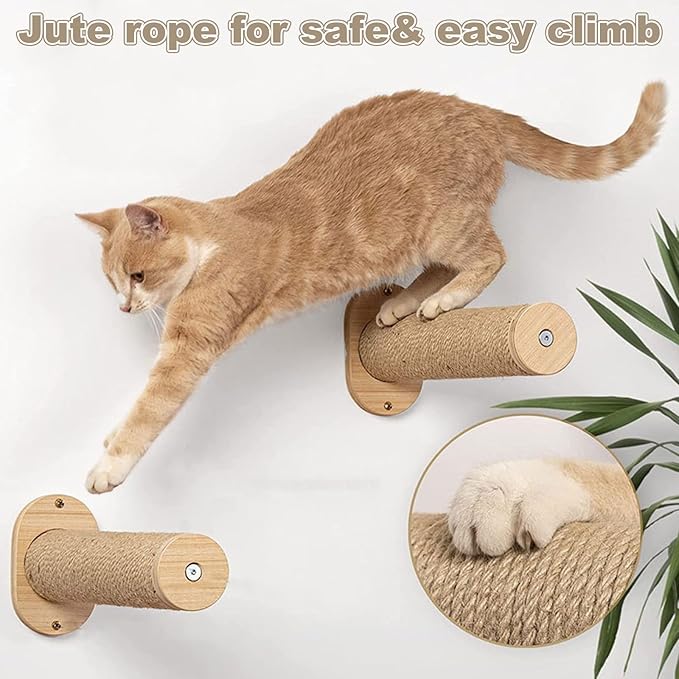 CertBuy 2 Pack Cat Wall Furniture, 11.2 inch Cat Wall Shelves with Jute Scratching Cat Shelf, Cat Wall Steps for Most Kitten, Medium Cats