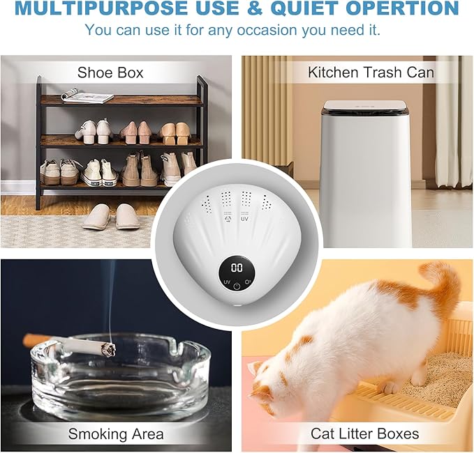 Advanced Pet Deodorizer for Litter Box, 99% Odor Eliminator, Portable & Rechargeable