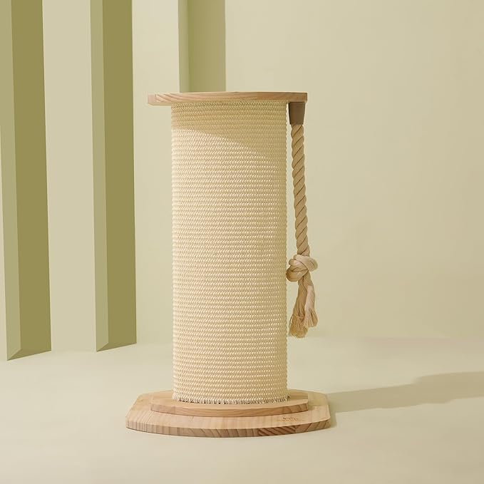 Cat Scratching Post, 23 Inches/58cm Large Cat Scratch Post for Adult Cats and Kittens, Nature Sisal,Wooden Base, Modern Cat Scratcher for Indoor Cats, Protect Your Furniture, Beige