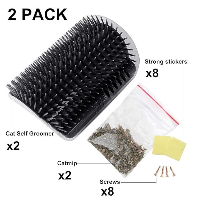 2 PACK Cat Self Groomer,Softer Cat Corner Scratcher For Wall With Catnip,Pet Grooming Massage Kitten Brush,Cat Face Scratcher For Kitten with Long &Short Fur (Black)