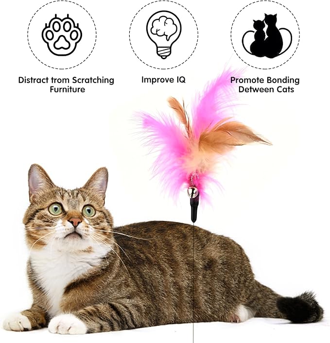 3PCS Cat Collar Teasing Wand, Cat Collar Toys, Silicone Adjustable Cat Feather Collar Toys with Bell Cat Interactive Teaser Toys for Indoor Cat Kittens Playing Exercise