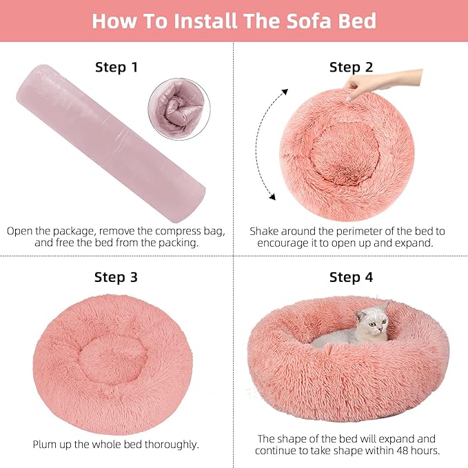 Nisrada Cat Beds for Indoor Cats,24 Inch Dog Bed for Small Melium Large Dogs, Washable-Round Pet Bed for Puppy and Kitten with Slip-Resistant Bottom