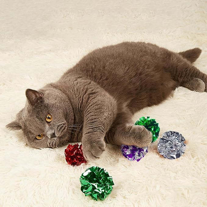 Andiker Cat Crinkle Balls, 2.36 Inches 6 Colors 12pcs Cat Balls Chew and Chase Cat Mylar Crinkle Balls Lightweight Cat Toys for Indoor Cats to Keep Fit and Active for Cat and Kitten(12pcs)