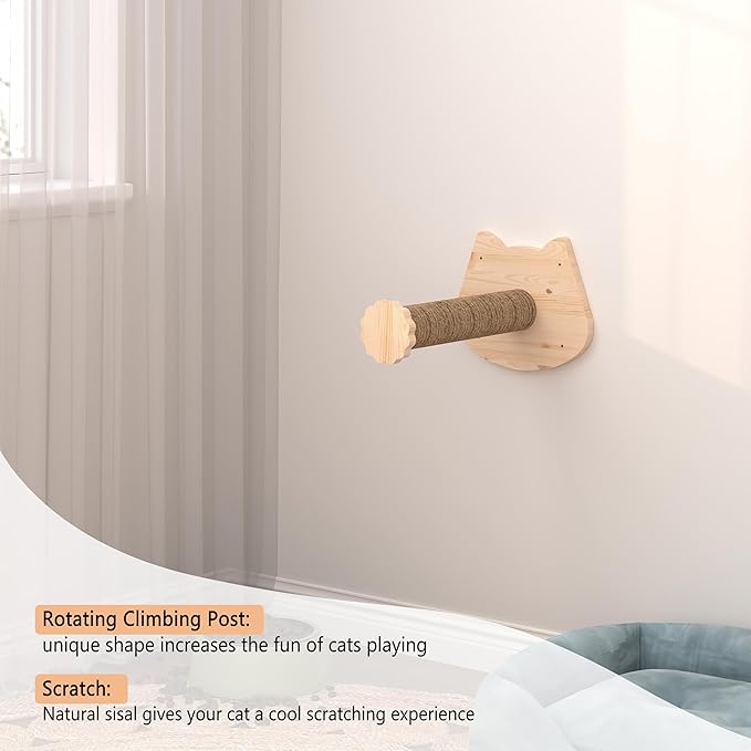 Transparent Capsule Cat Wall Furniture Set of 3, Cat Shelves with 2 Sisal Scratching Steps, Wall Mounted Cat Bed for Kitty or Cats up to 33 lbs