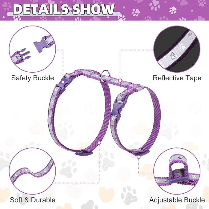 KOOLTAIL Cat Harness and Leash Set Escape Proof with Cat Airtag Holder Collars (3 in 1), Comfortable Lightweight Adjustable Kitten Harness for Small Medium Large Cats Safe Walking & Travel, Purple