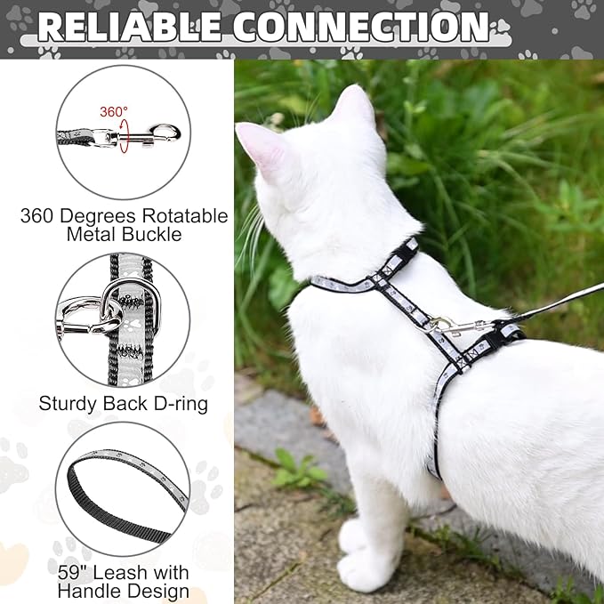 KOOLTAIL Cat Harness and Leash Set Escape Proof with Cat Airtag Holder Collars (3 in 1), Comfortable Lightweight Adjustable Kitten Harness for Small Medium Large Cats Safe Walking & Travel, Black