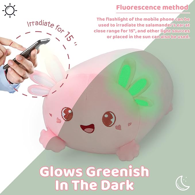 AIXINI Cute Pink Axolotl Plush Pillow 8" Luminous Salamander Axolotl Stuffed Animal, Soft Kawaii Plushies Hugging Plush Pillow Toy Gifts