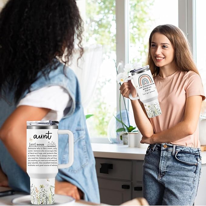 40oz Aunt Tumbler with Lid and Straw, Auntie Cups Travel Mug Butterfly Gifts, Aunt Gifts from Niece Nephew, Auntie Birthday Gift Drinking Coffee Cup