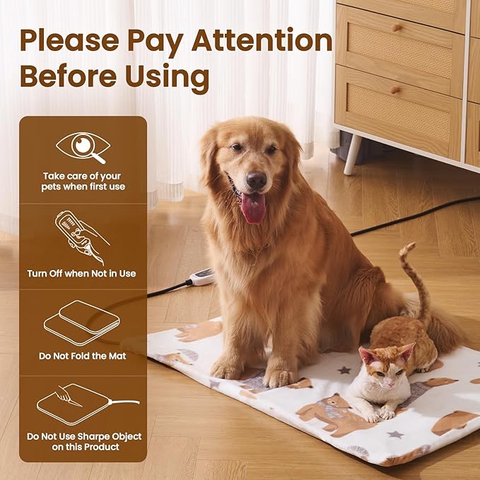 Bearhug Cat Heating Pad, Pet Heating Pad 18"×18"[Two Replaceable Cover] Adjustable Temperature Dog Heating Pad with Steel-Wrapped Cord, Waterproof and Chew-Resistant for Cats Puppies Small Animals