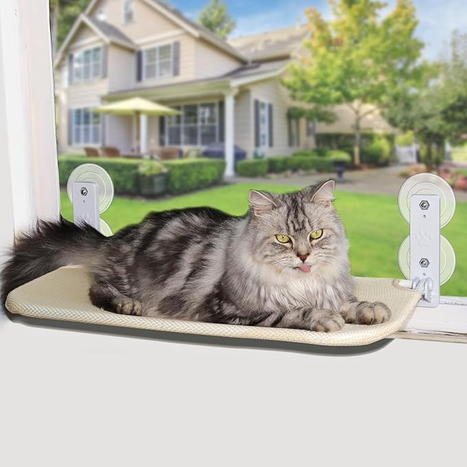 CycleMore Cordless Cat Window Perch, Foldable Cat Hammock Bed with Durable Metal Frame and 4 Strong Suction Cups Cat, Cat Bed Seat Cat Window Shelf for Cats Indoor